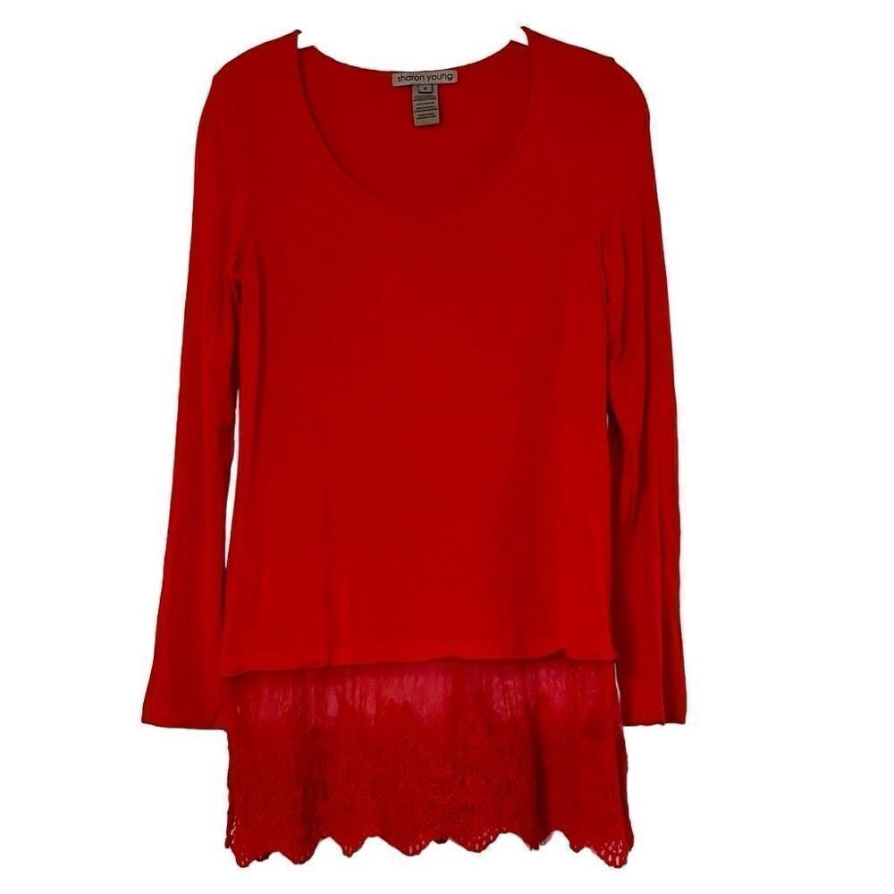 Sharon Young Red Long Sleeve Tunic Lace Bottom Small